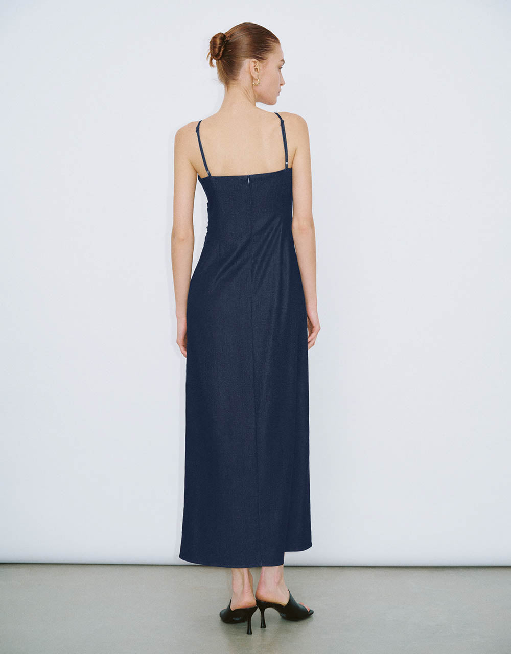 Ruched V-Neck Denim Cami Dress