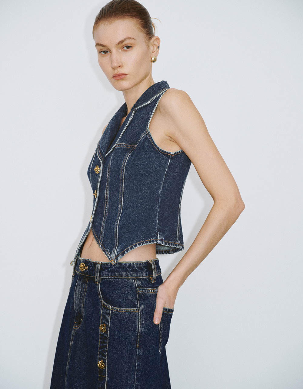 Notch Lapel Denim Waistcoat