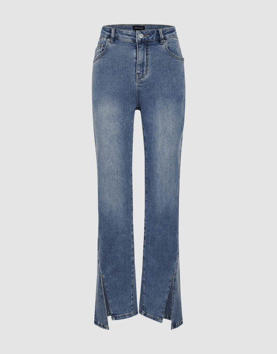 Split Hem Straight Jeans