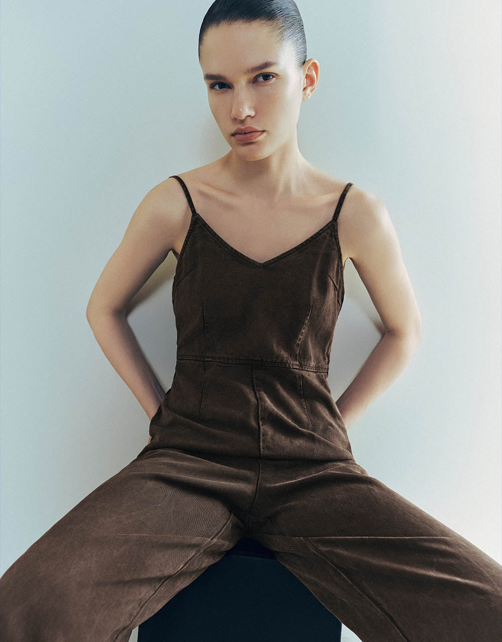 Sleeveless V-Neck Denim Jumpsuit