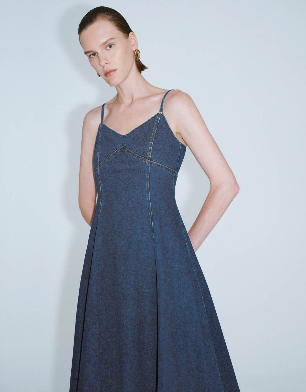 Sleeveless V-Neck Denim Dress