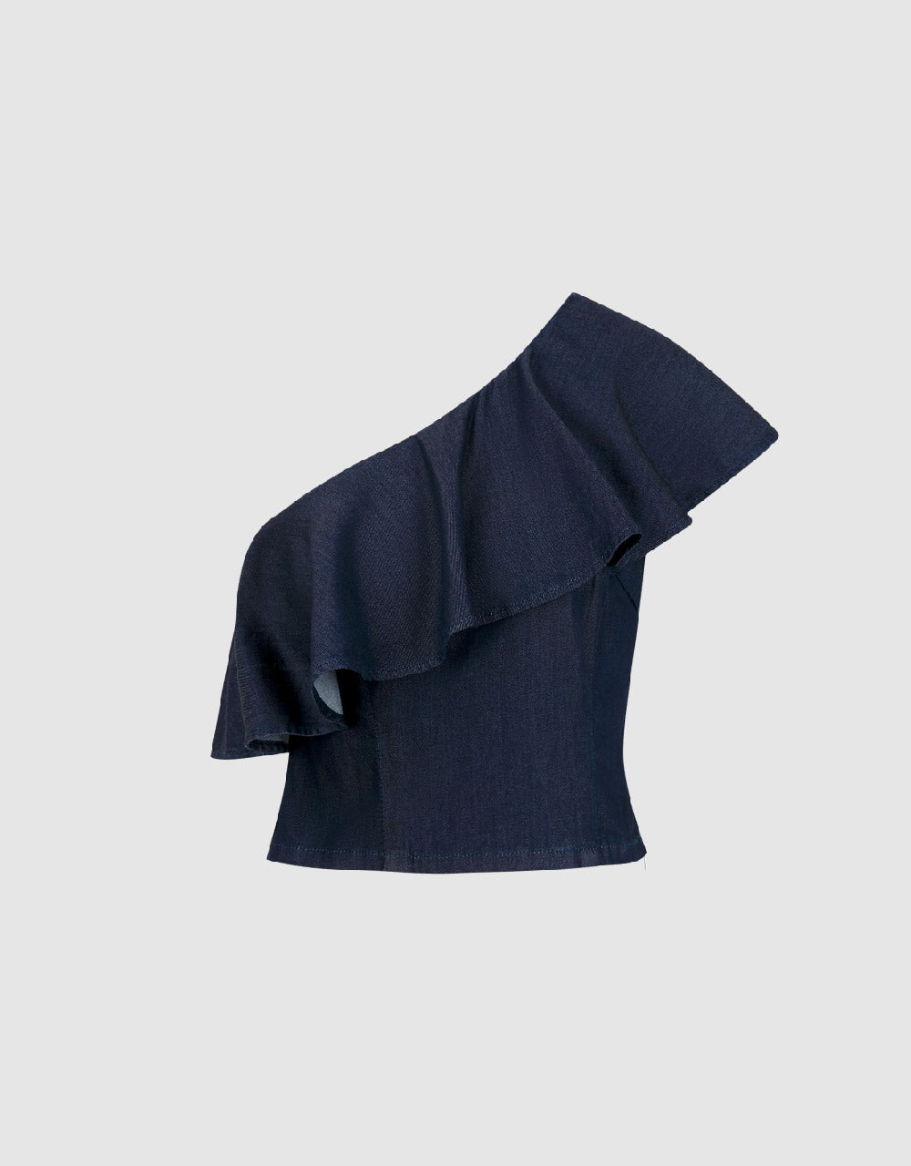 One Shoulder Ruffle Denim Shirt