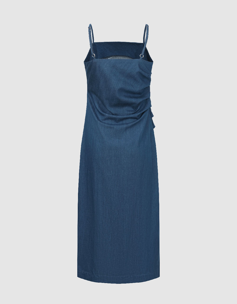 Ruched Off-Shoulder Denim Cami Dress