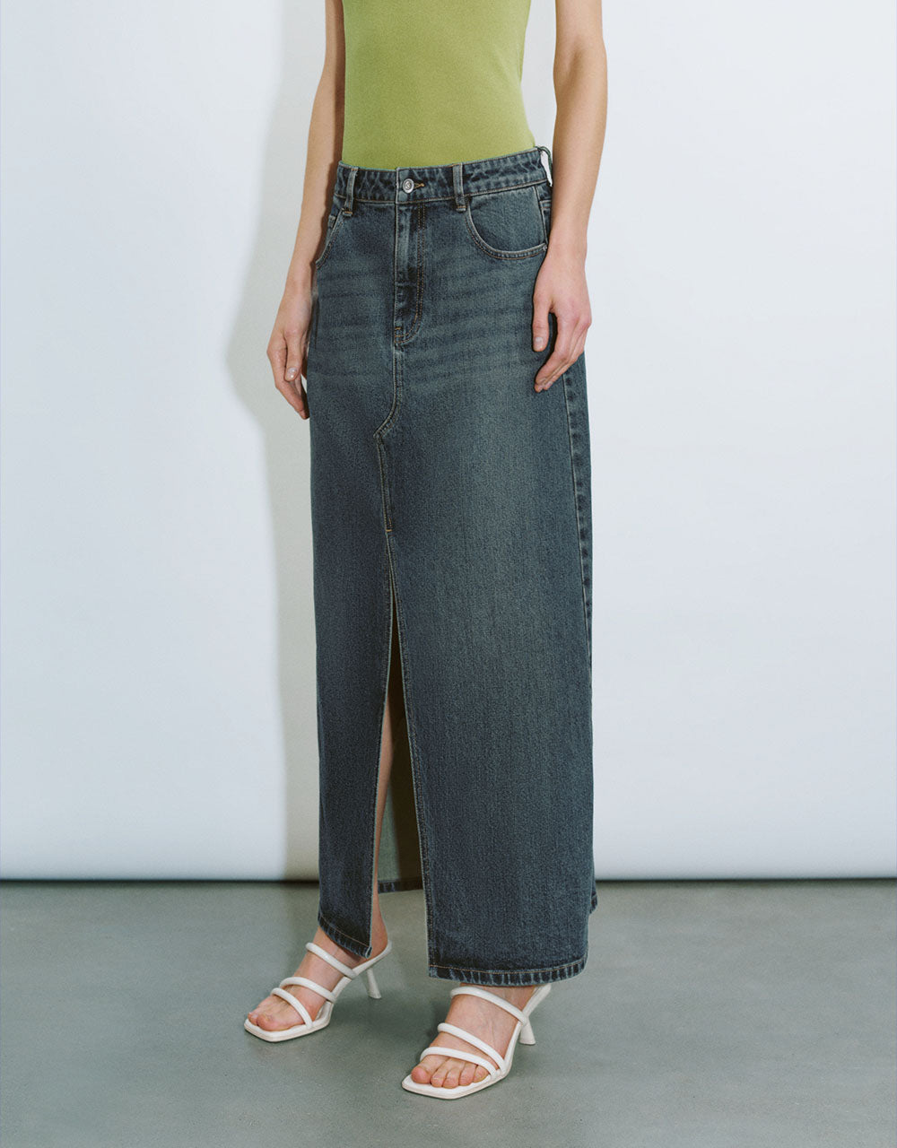 Split Hem Straight Denim Skirt