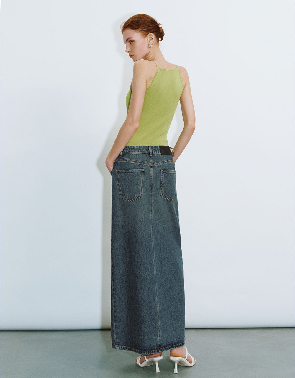 Split Hem Straight Denim Skirt