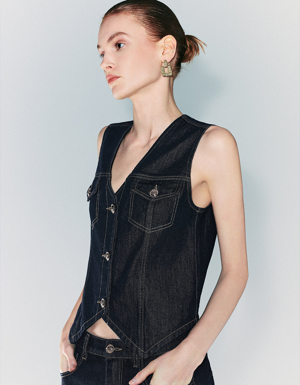 V-Neck Denim Waistcoat