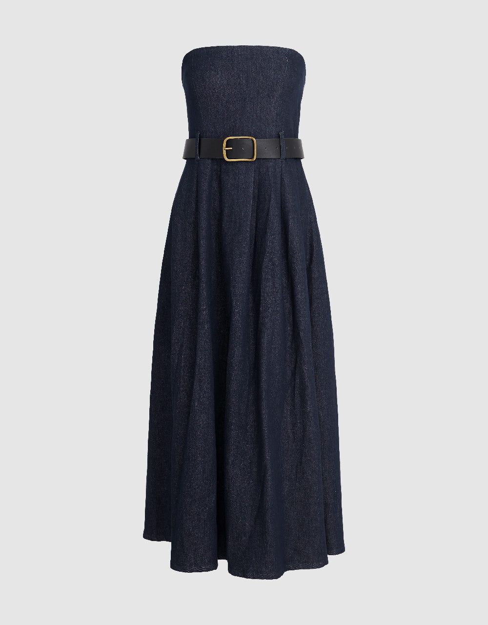 Sleeveless Off-Shoulder Denim Dress With Belt