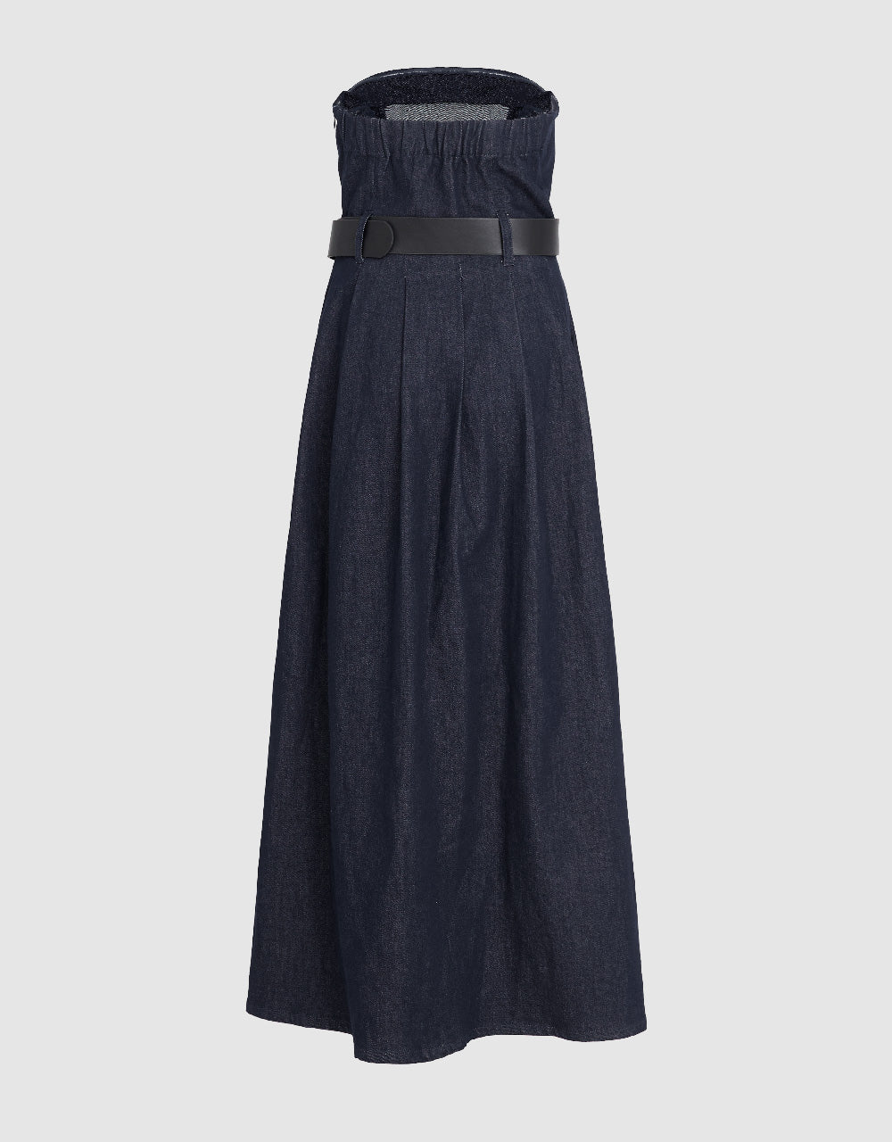 Sleeveless Off-Shoulder Denim Dress With Belt