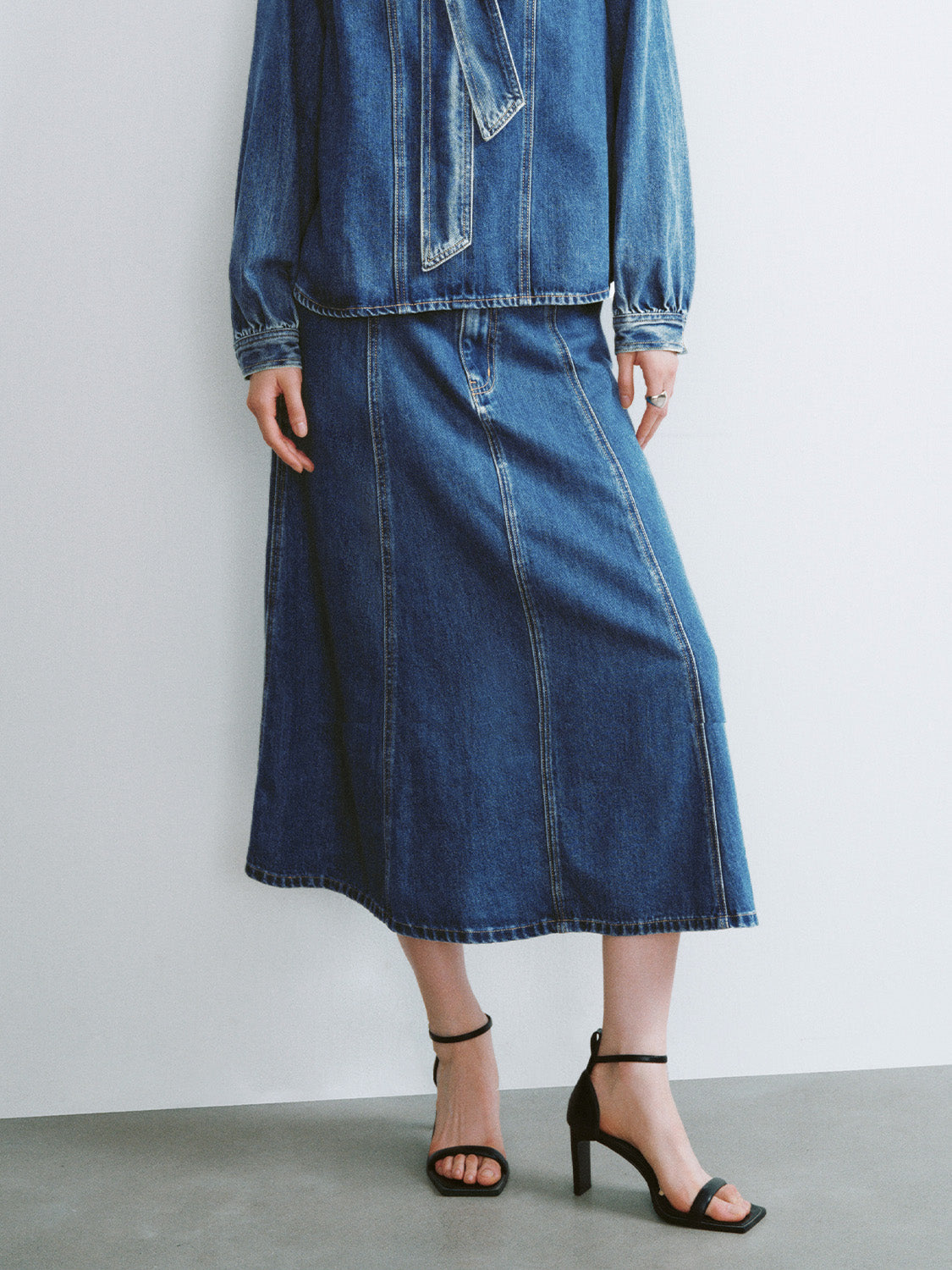 Midi A-Line Denim Skirt