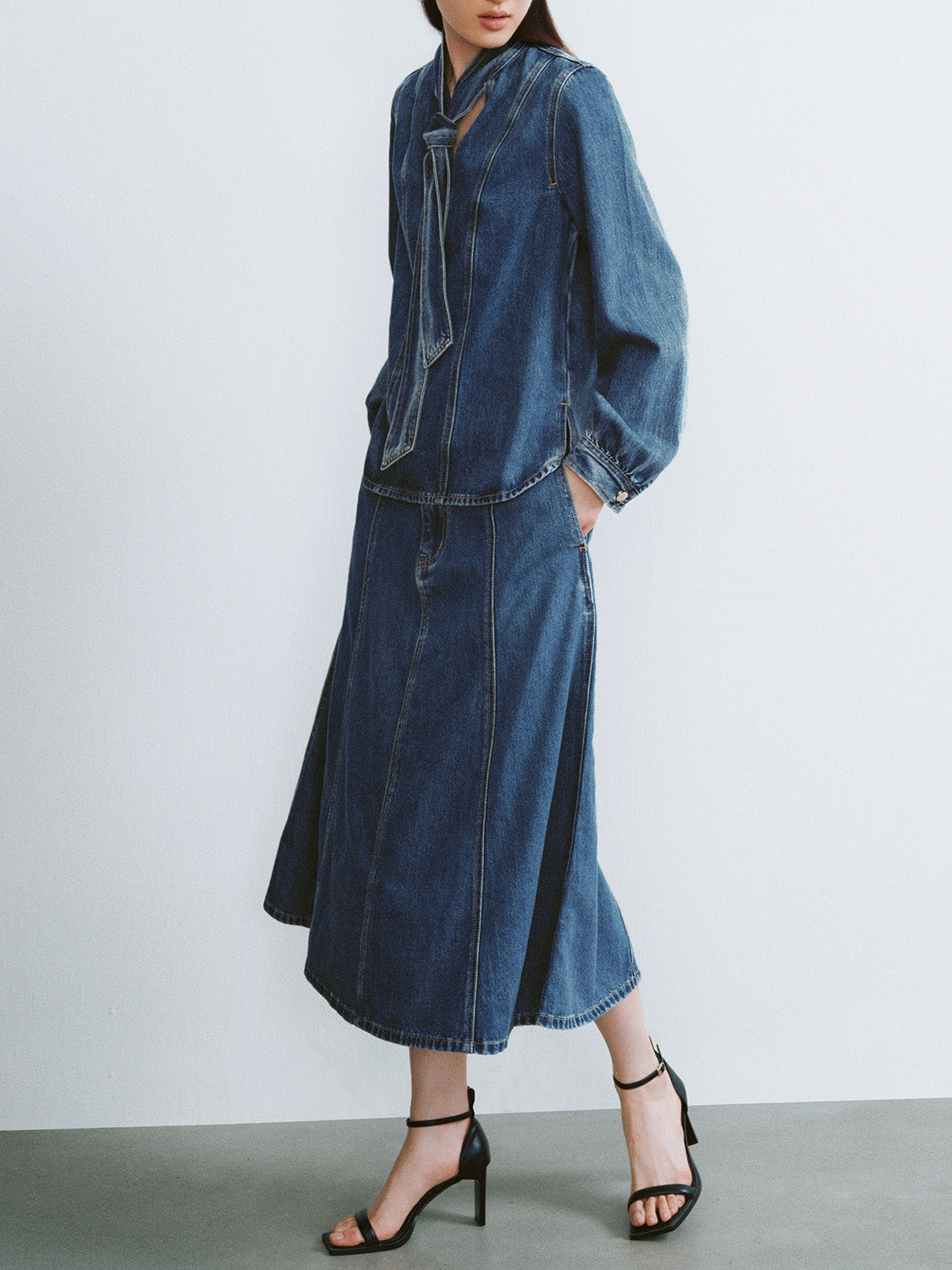 Midi A-Line Denim Skirt