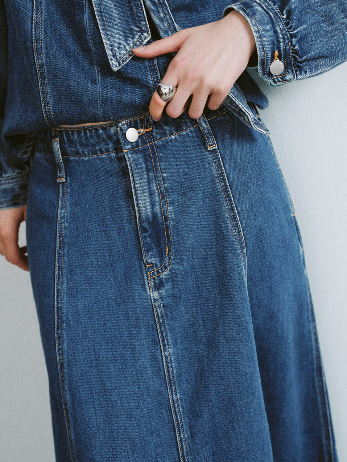 Midi A-Line Denim Skirt