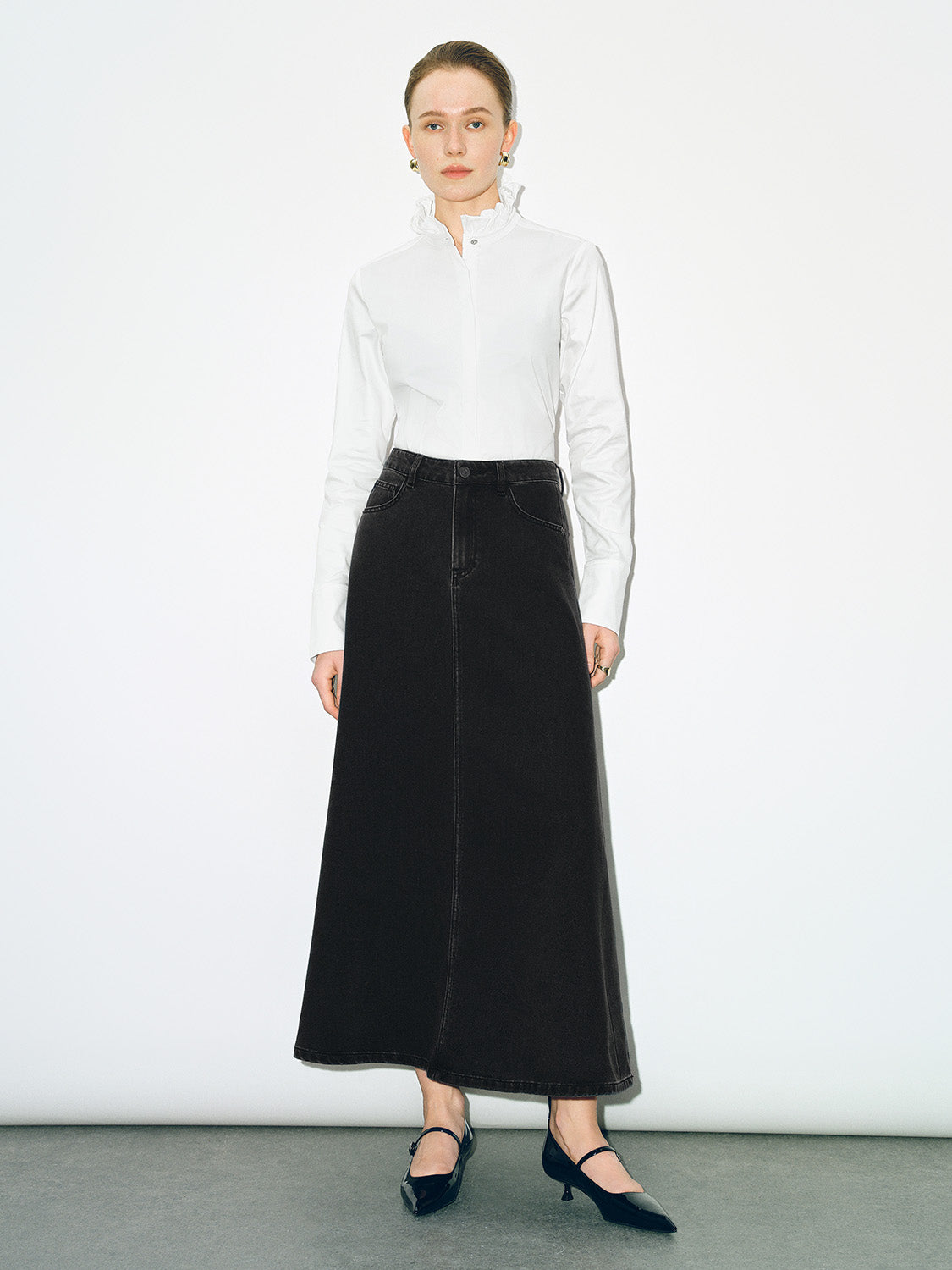 Midi Denim Skirt With Belt