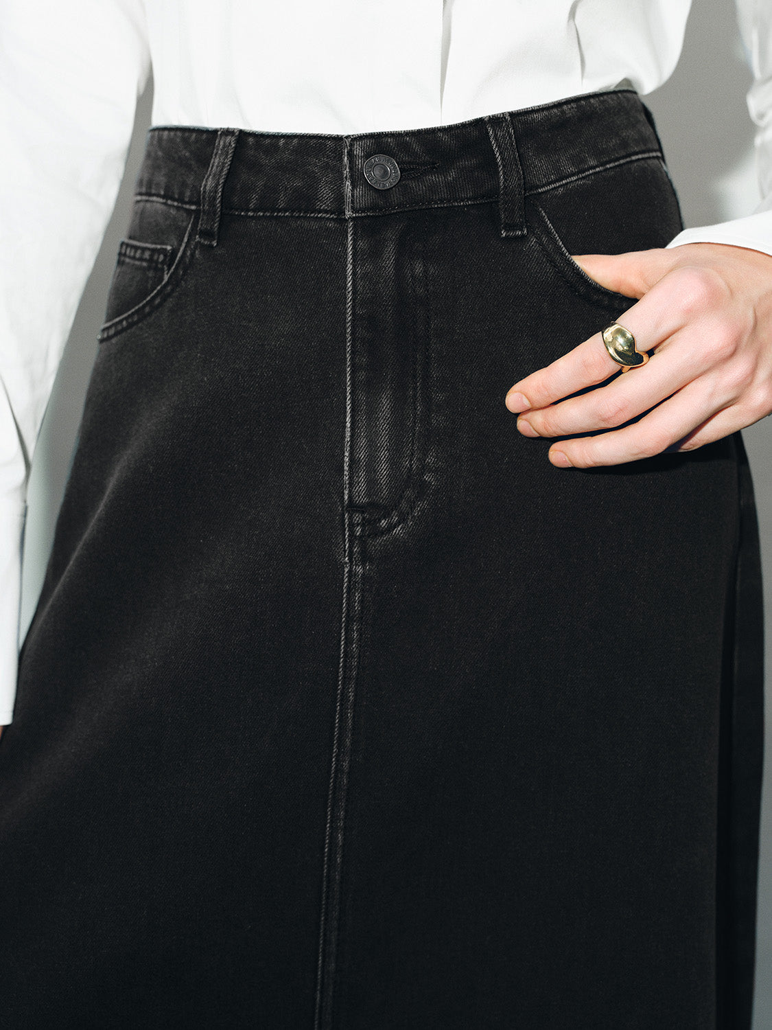 Midi Denim Skirt With Belt