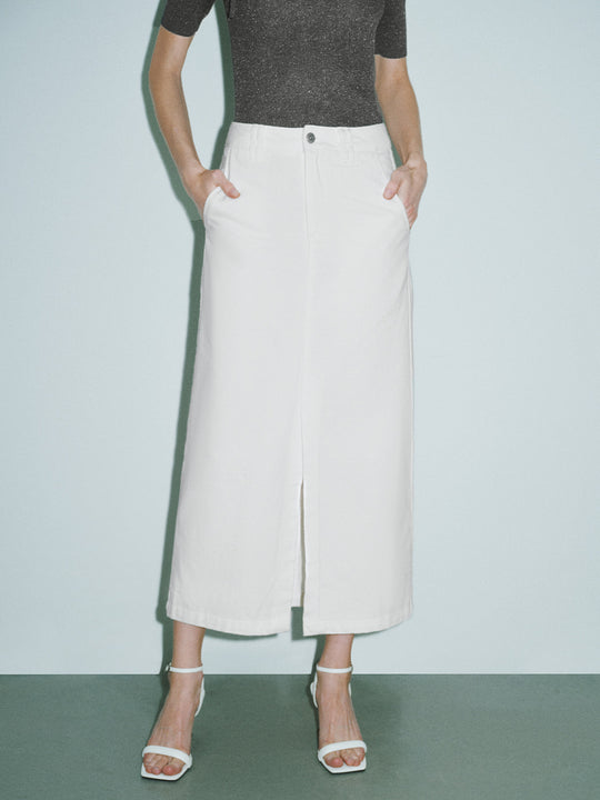 Midi Denim Skirt With Belt