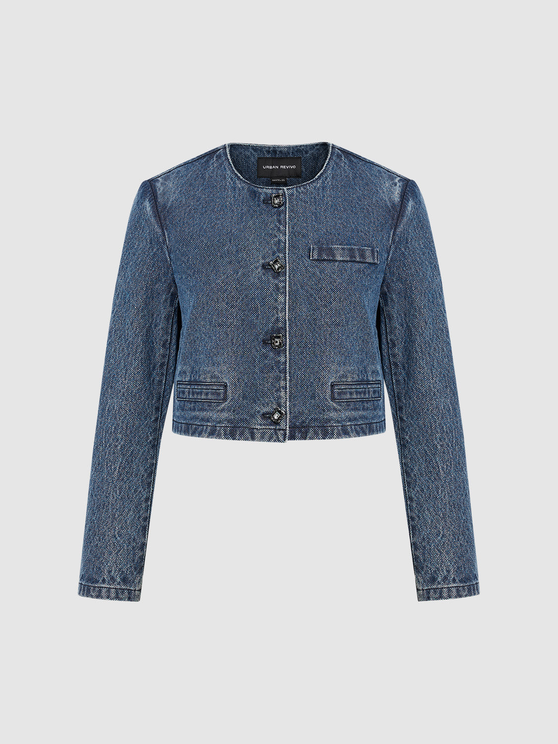 Crew Neck Straight Denim Jacket