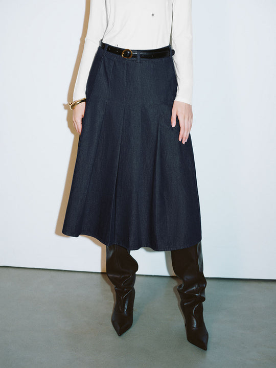 Maxi Denim Pleated Skirts