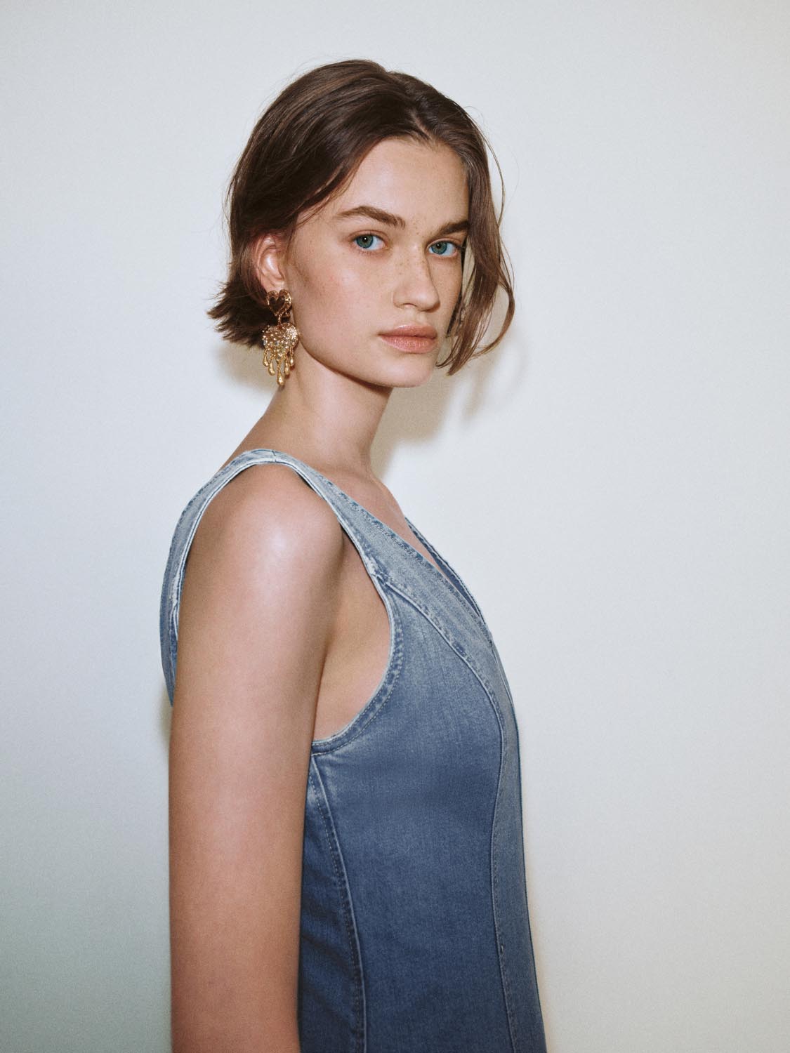 V-Neck Sleeveless Flared Denim Dresses