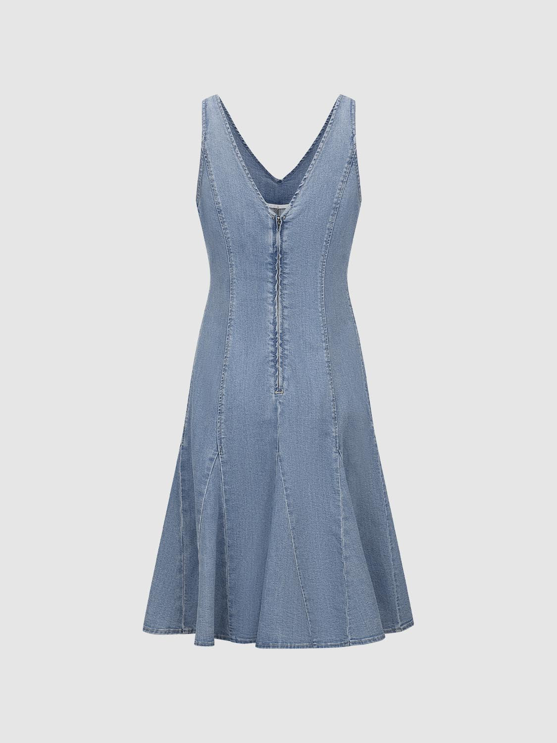 V-Neck Sleeveless Flared Denim Dresses