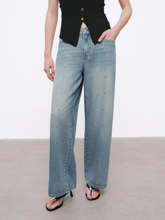 Rhinestone Wide Leg Jeans
