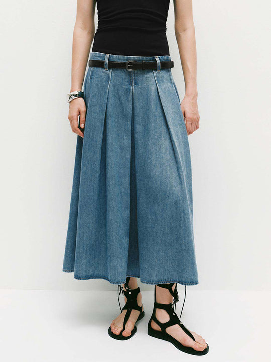 Cotton Belted Denim Skirt