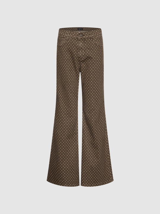 Polka Dot Wide-leg High-waisted Cotton Blend Pants