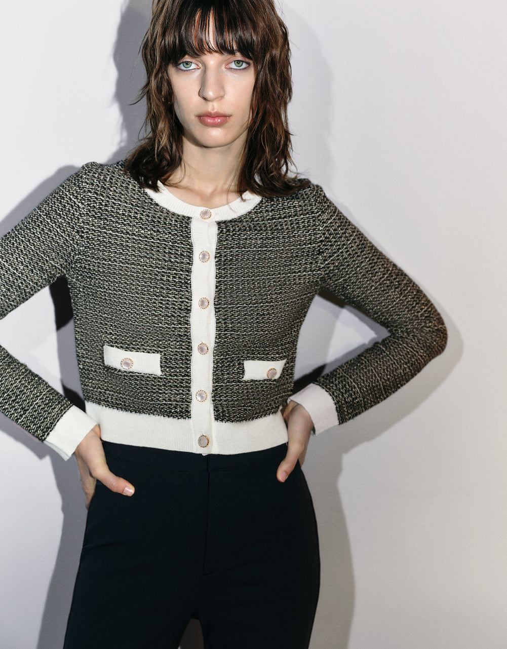 Knitted Cardigan With Faux Pearl Buttons