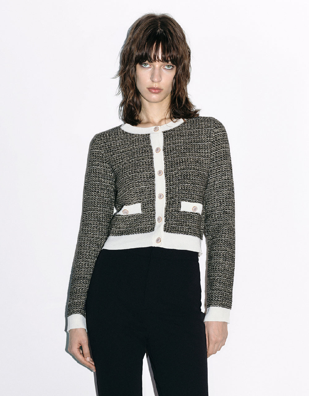 Knitted Cardigan With Faux Pearl Buttons