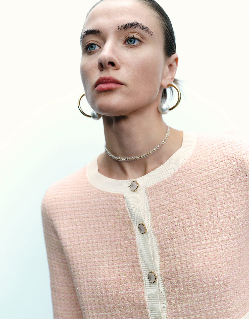 Knitted Cardigan With Faux Pearl Buttons
