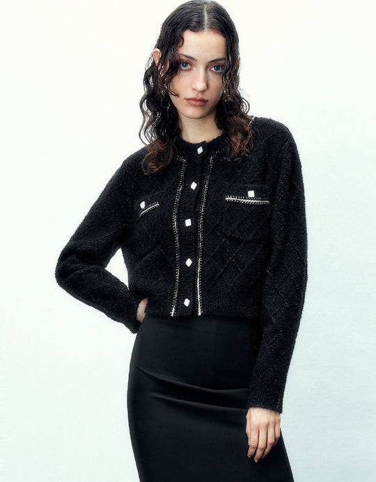 Crew Neck Knitted Cardigan