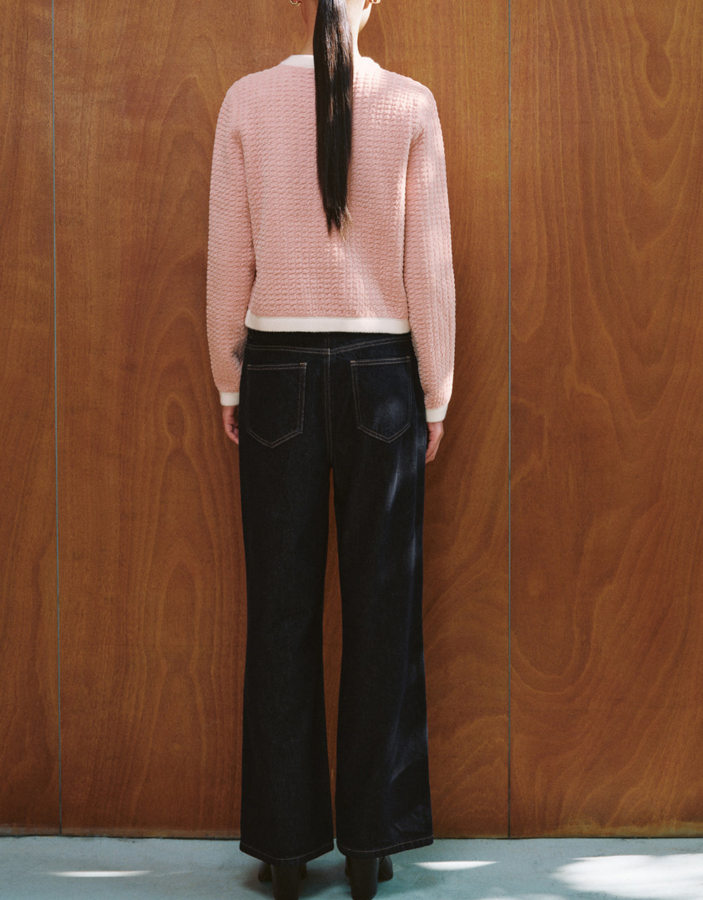 Textured Crew Neck Knitted Cardigan