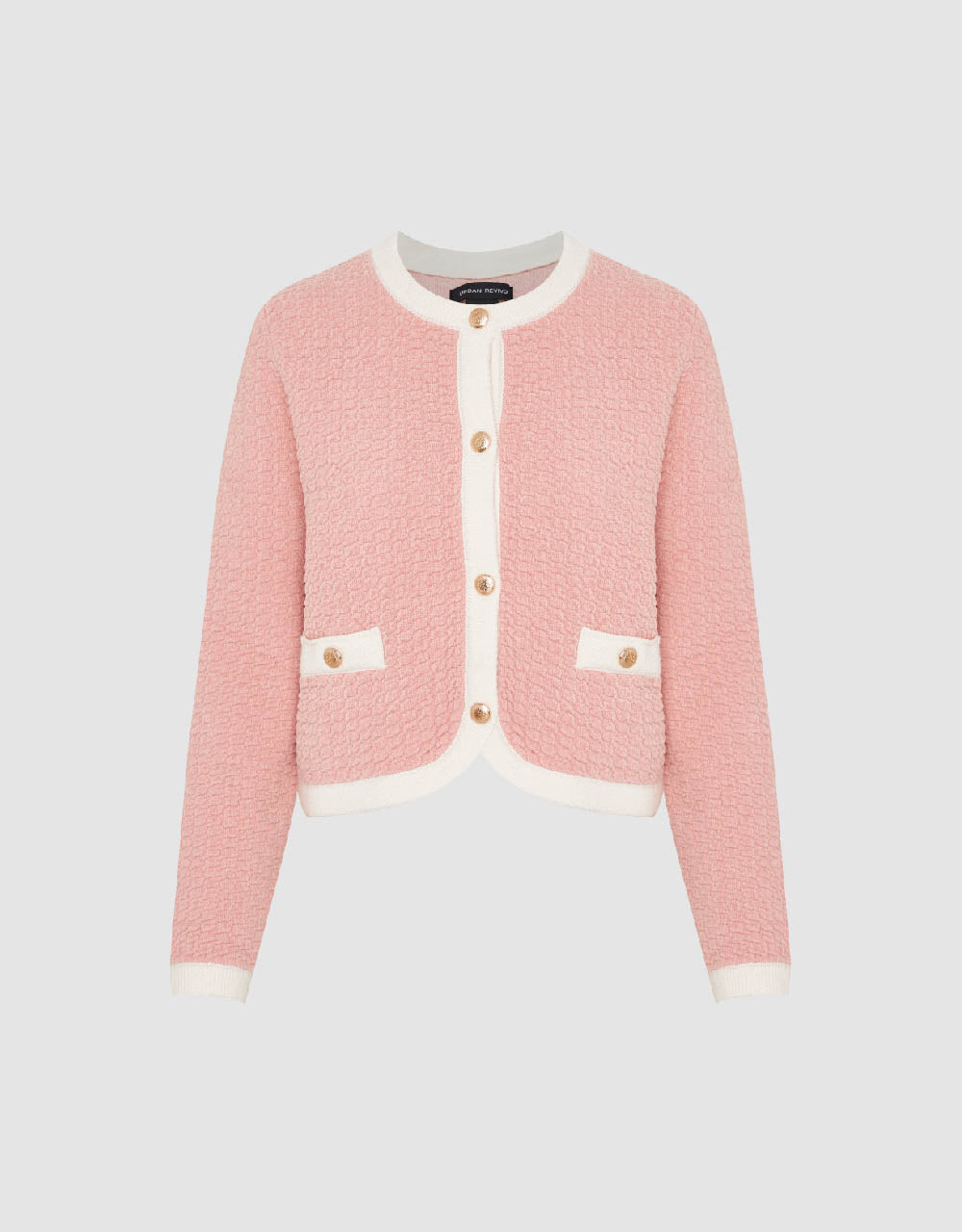 Textured Crew Neck Knitted Cardigan