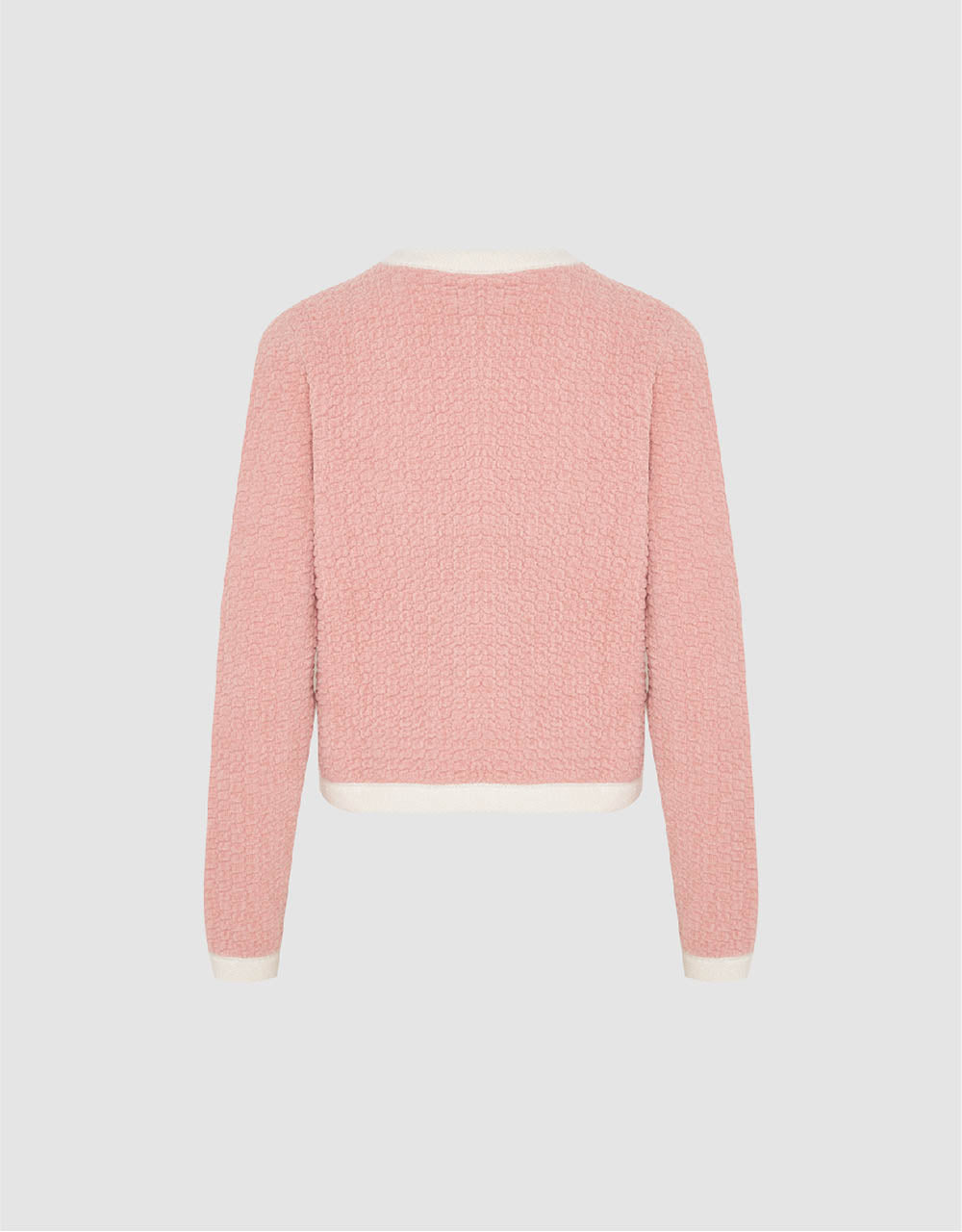 Textured Crew Neck Knitted Cardigan