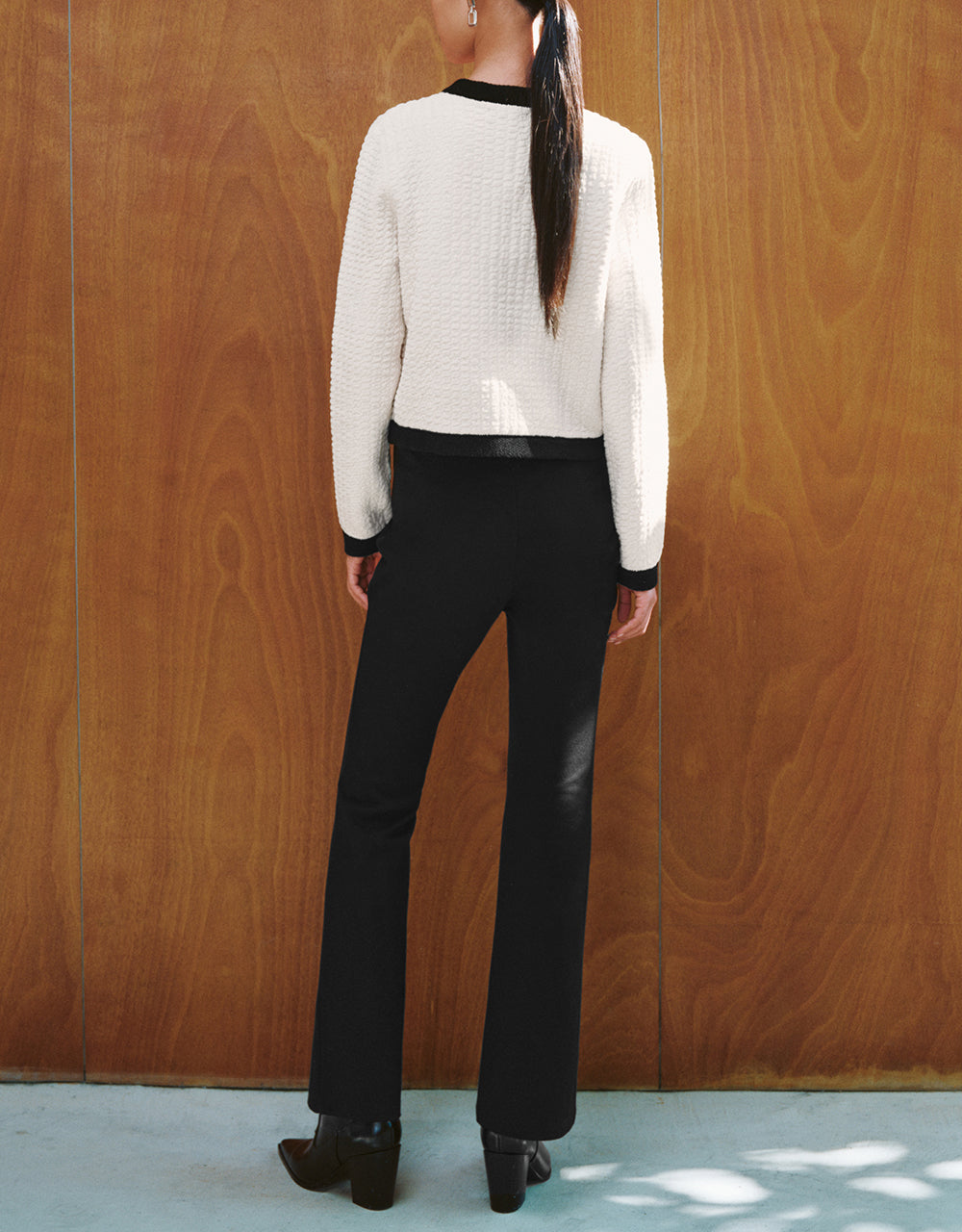 Textured Crew Neck Knitted Cardigan