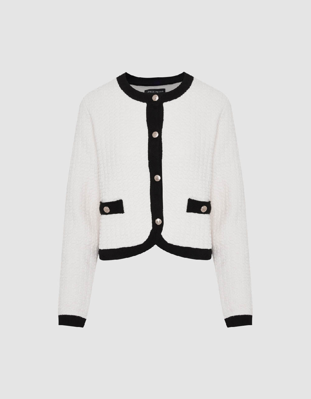 Textured Crew Neck Knitted Cardigan
