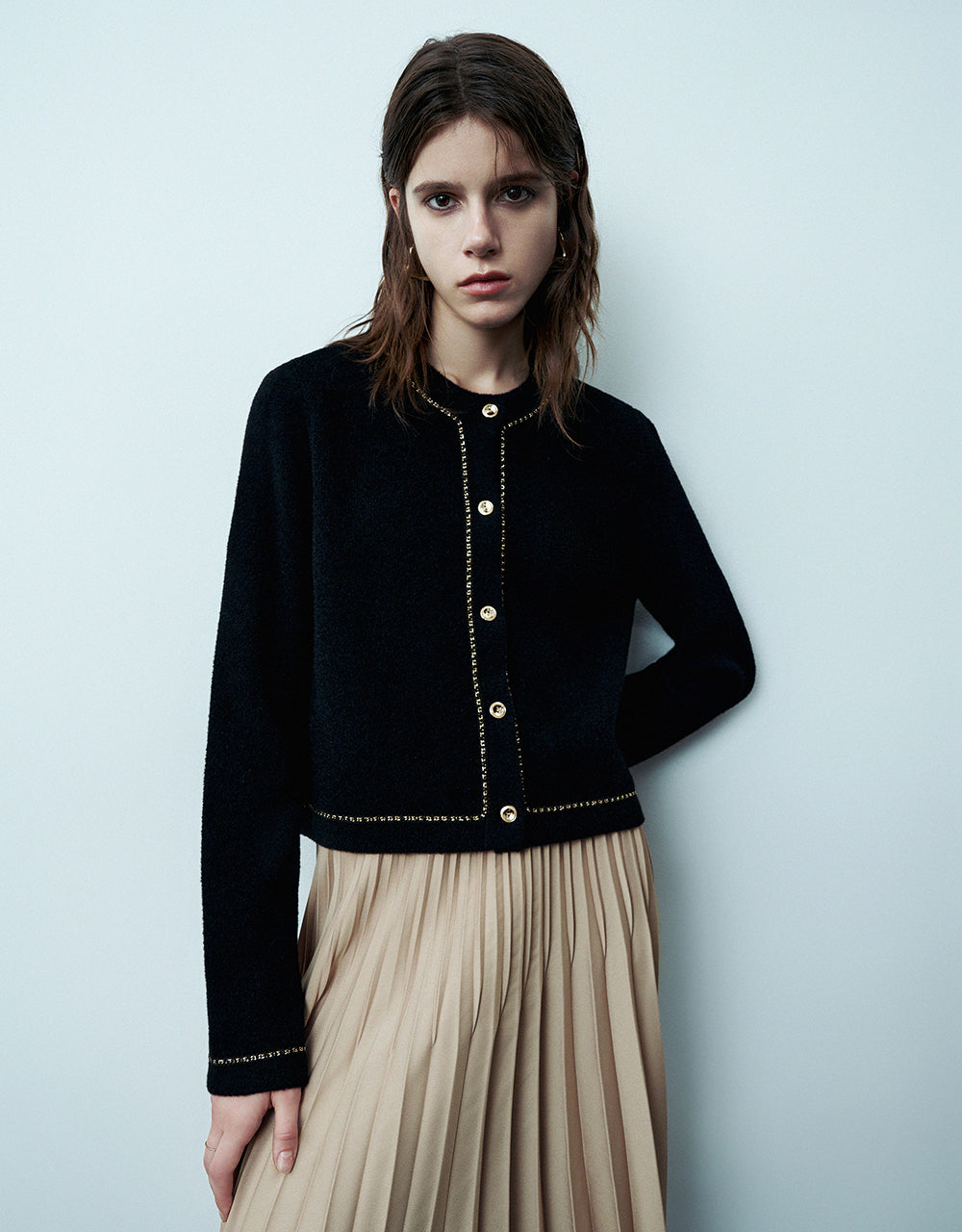 Crew Neck Knitted Cardigan