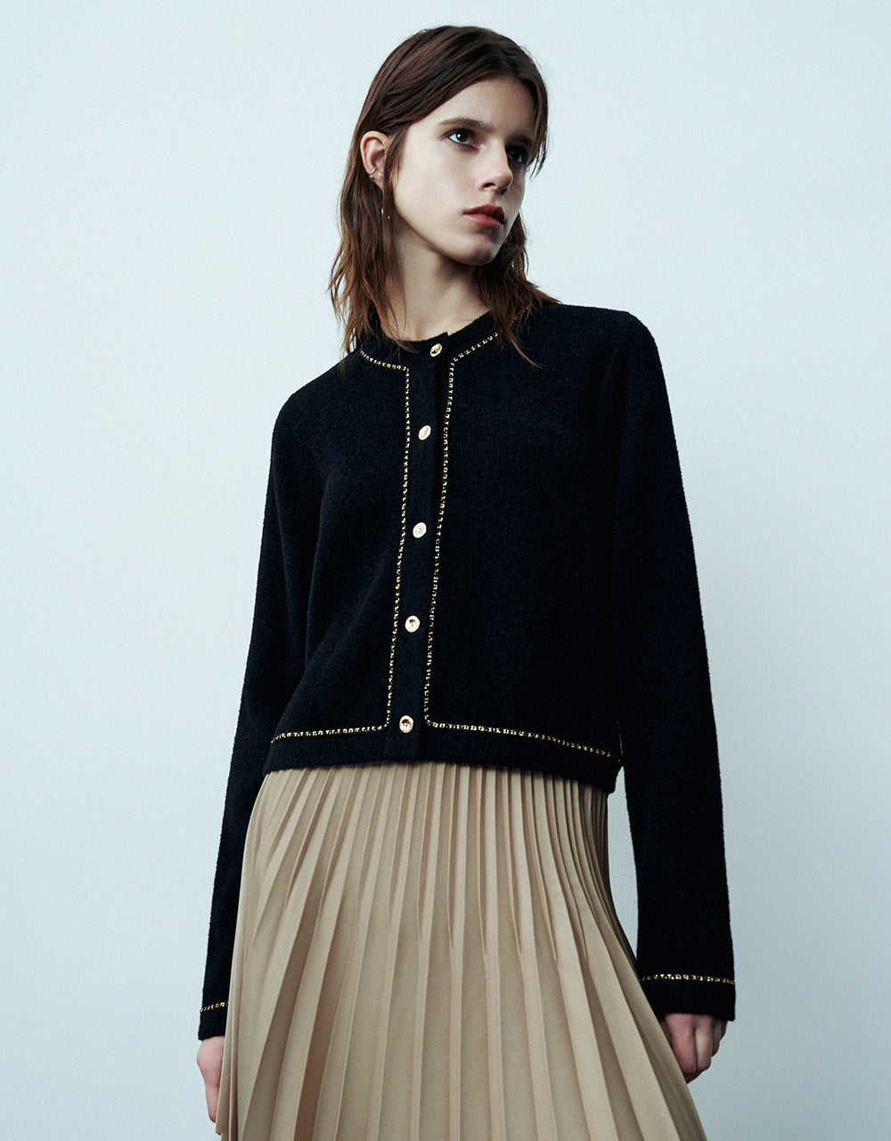 Crew Neck Knitted Cardigan