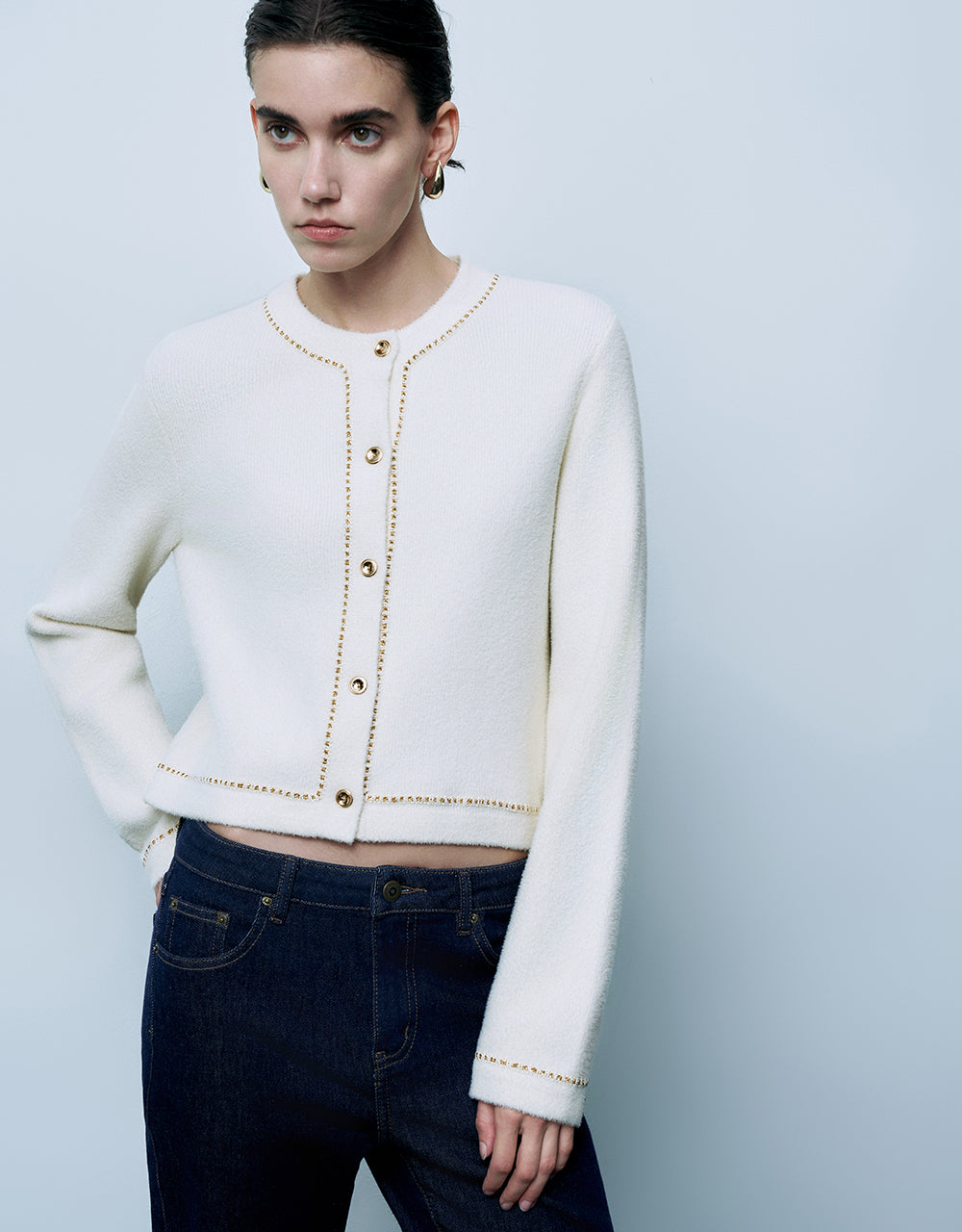 Crew Neck Knitted Cardigan