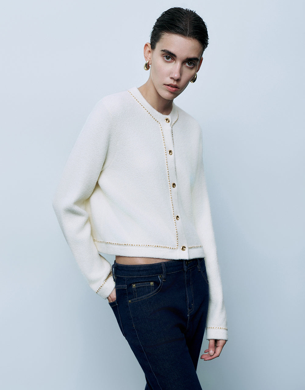 Crew Neck Knitted Cardigan