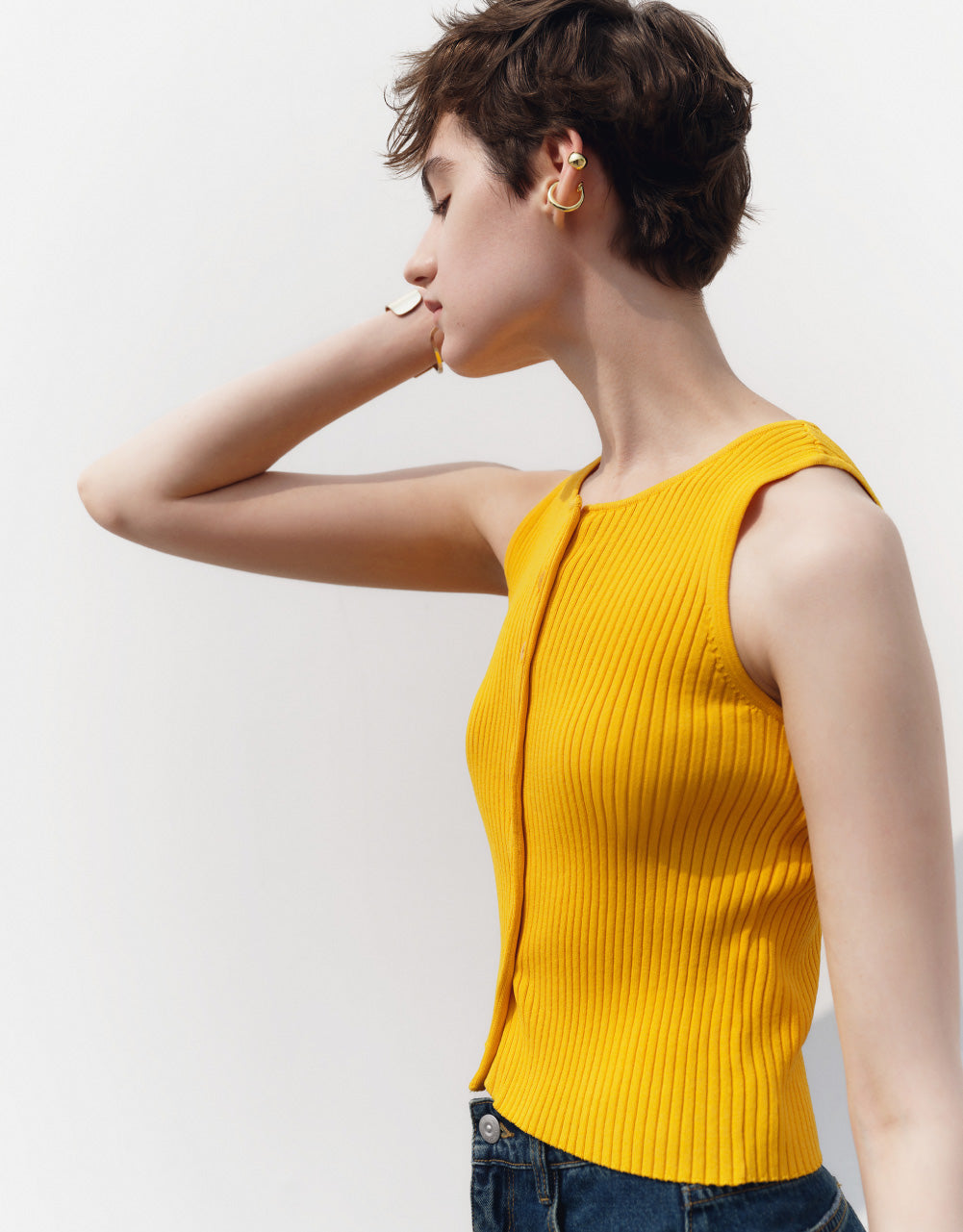 Button Up Sleeveless Knitted Top