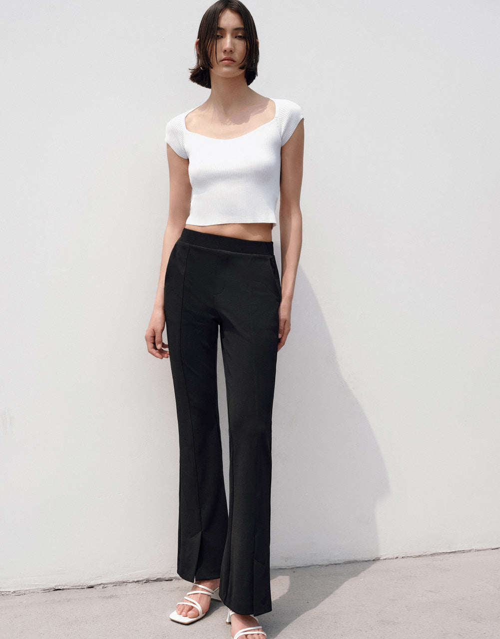 Square-cut Collar Knitted T-Shirt