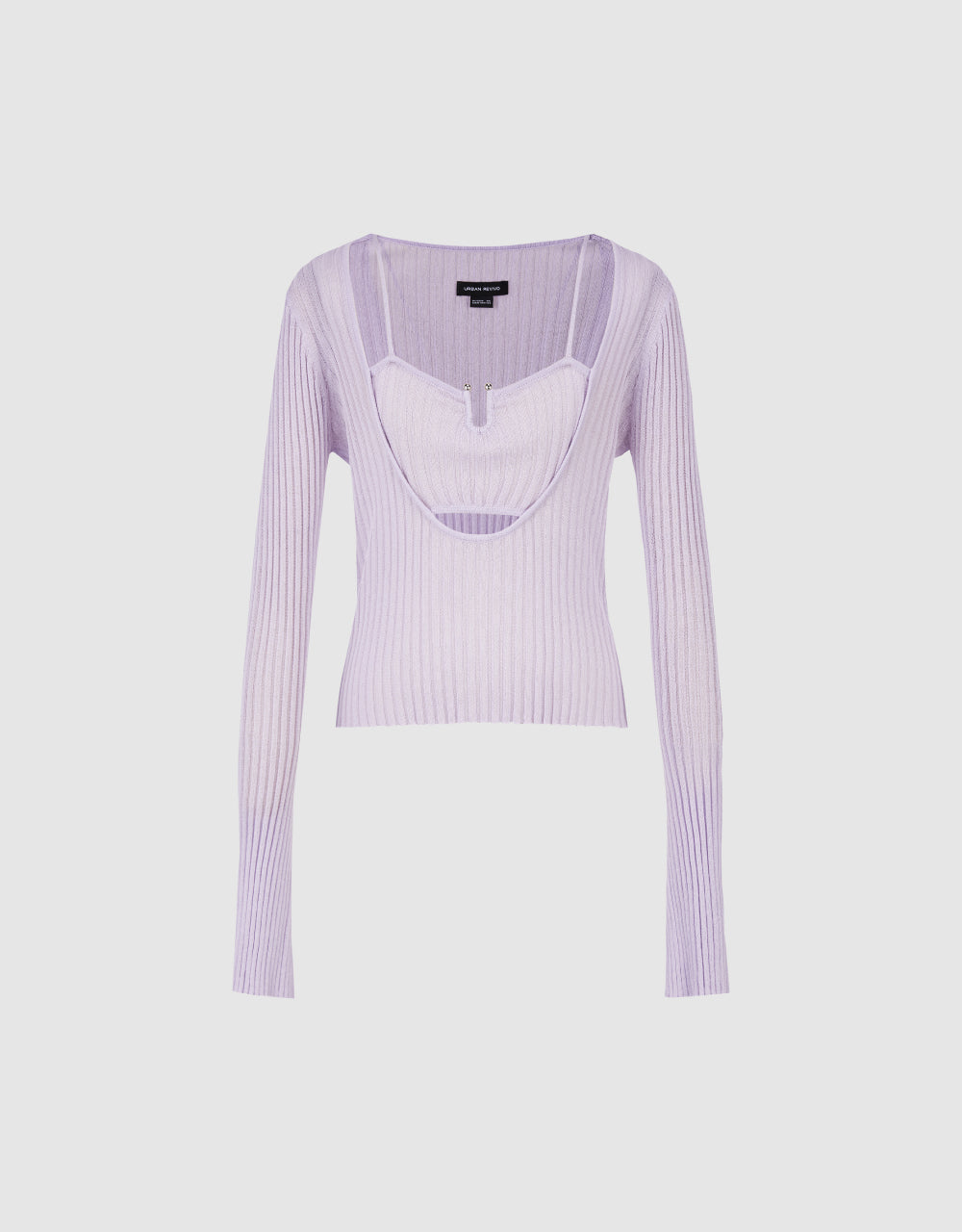 2 In 1 Square-Cut Collar Knitted T-Shirt