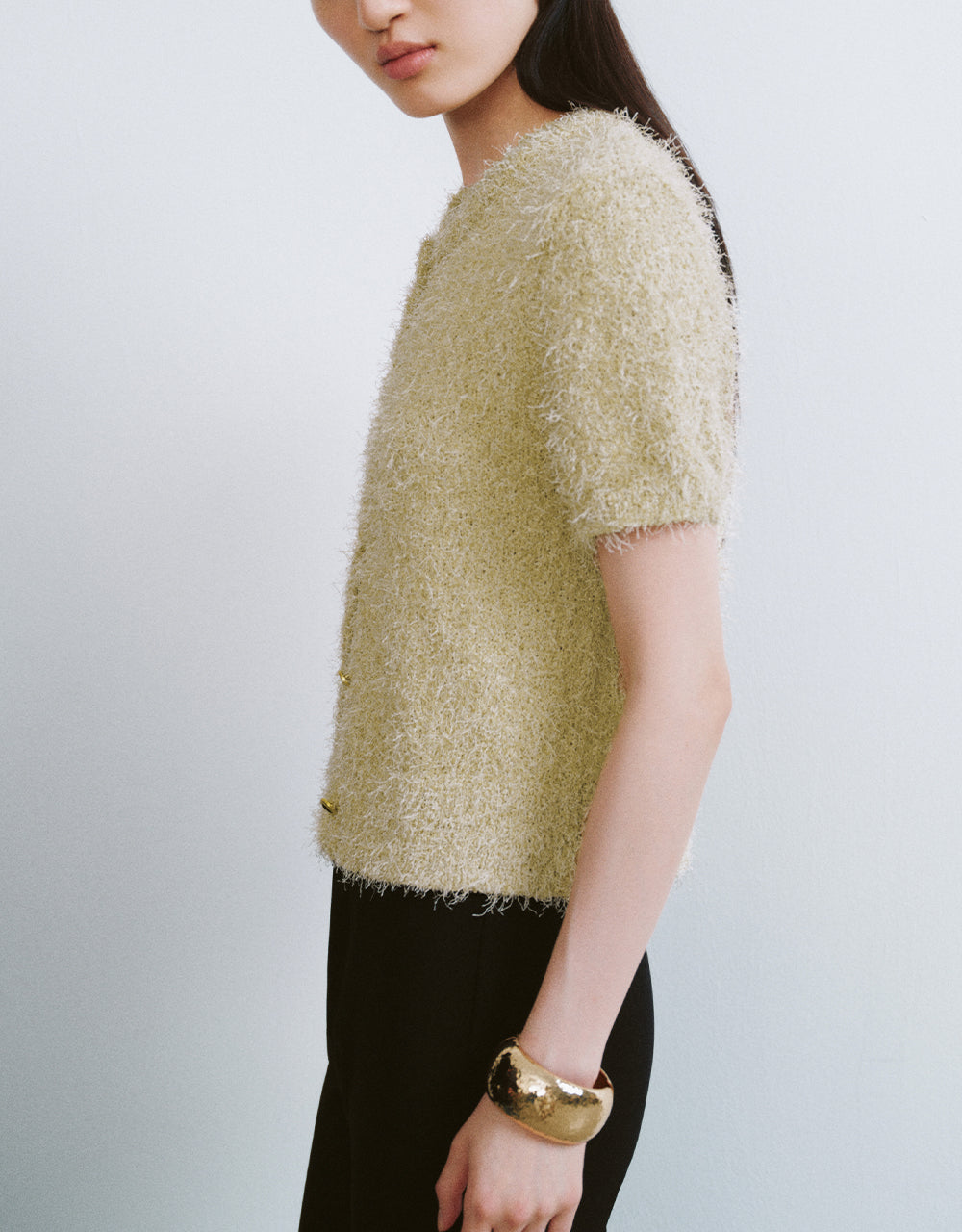 Fuzzy Crew Neck Knitted Cardigan