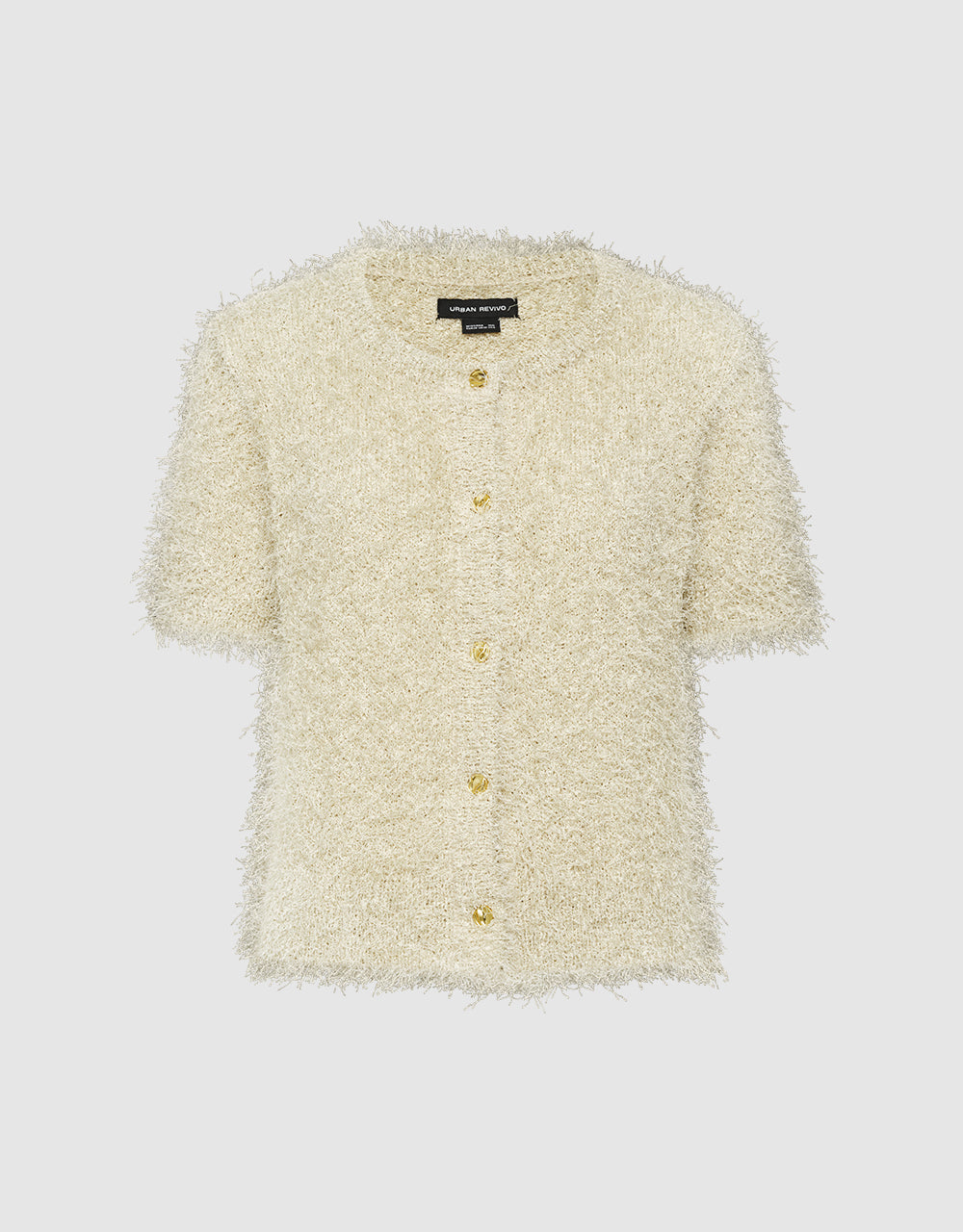 Fuzzy Crew Neck Knitted Cardigan