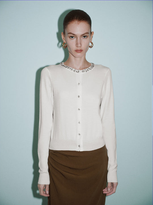 Crew Neck Skinny Knitted Cardigan