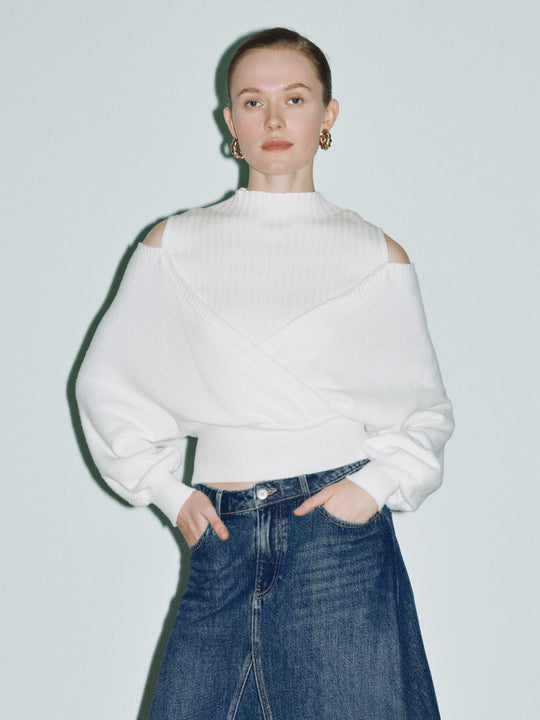 Cold Shoulder Skinny Knitted T-Shirt