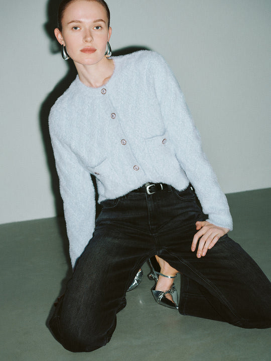 Crew Neck Knitted Cardigan