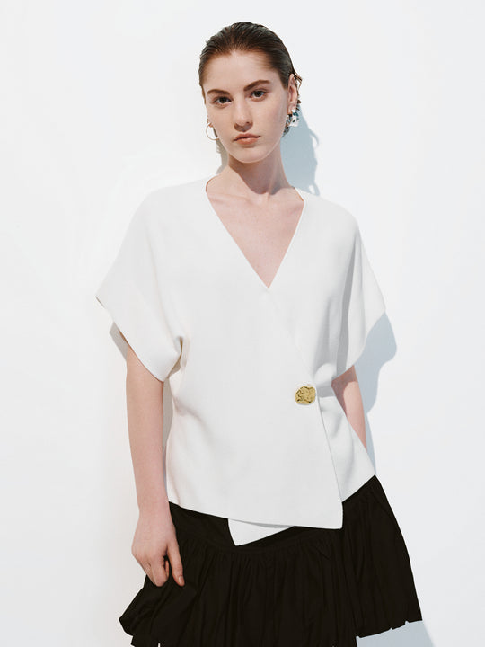 Wrap V Neck Batwing Short Sleeve Knitted Cardigan