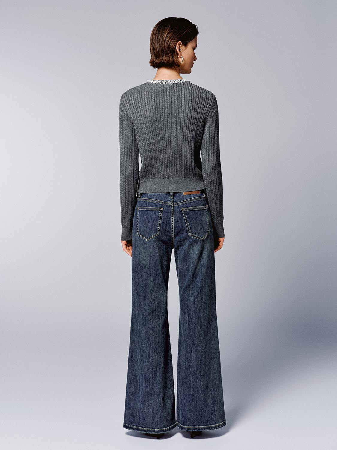 Beaded Neck Cable Knitted Cardigans