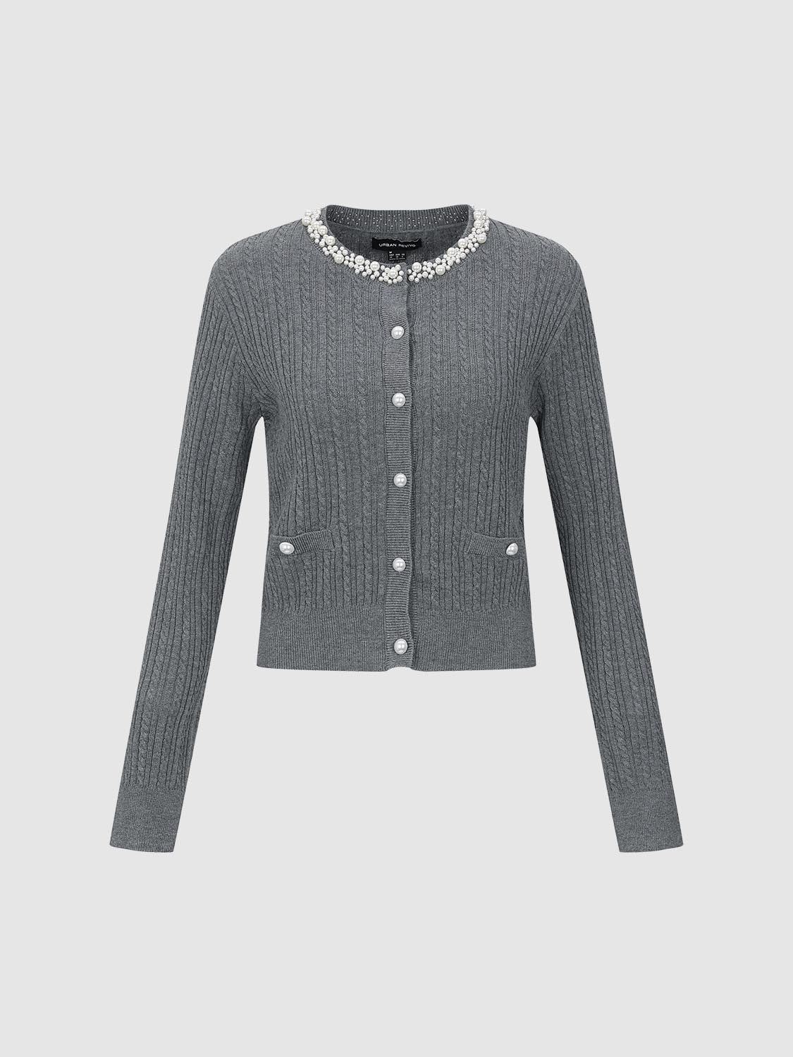 Beaded Neck Cable Knitted Cardigans