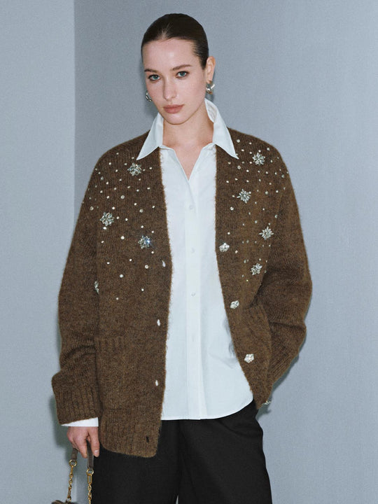 V-Neck Embellished Knitted Cardigans